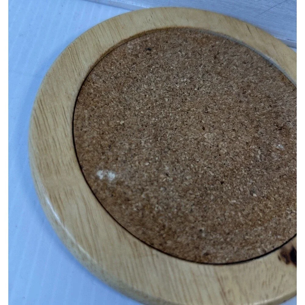 2015 BETTER HOMES Set Of 4 BAMBOO & CORK COASTERS IN Metal Holder